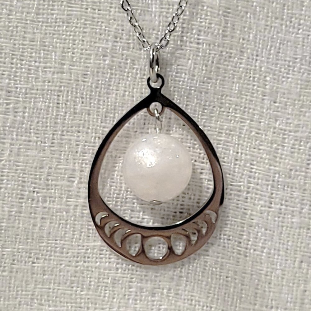 Moon Phase Necklace with Milky Moonstone